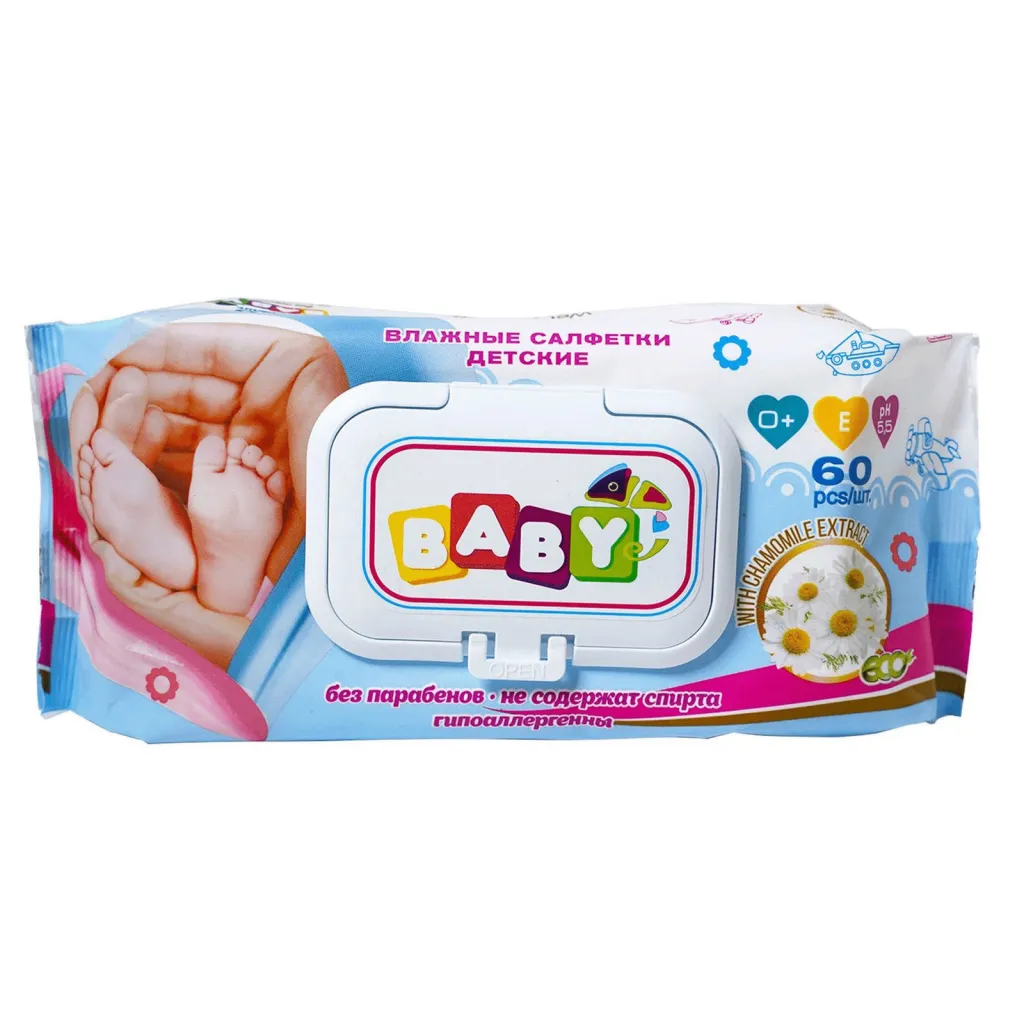 Салфетки влажные Baby детские с клапаном 60шт