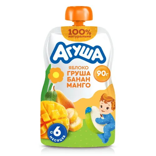 Пюре Агуша фруктовое пауч Яблоко груша банан манго 90г