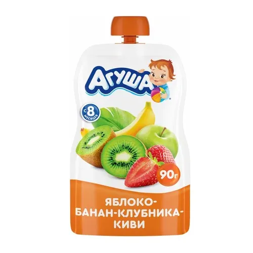 Пюре Агуша фруктовое пауч Яблоко банан клубника киви 90г