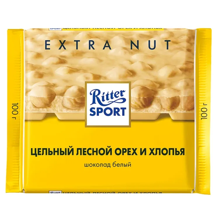 Шоколад Риттер Спорт Extra белый Лесной орех и Хлопья 100г