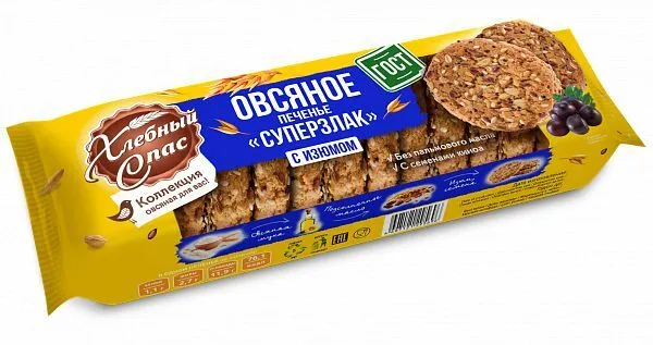 Печенье Хлебный Спас овсяное Суперзлак с изюмом  230г