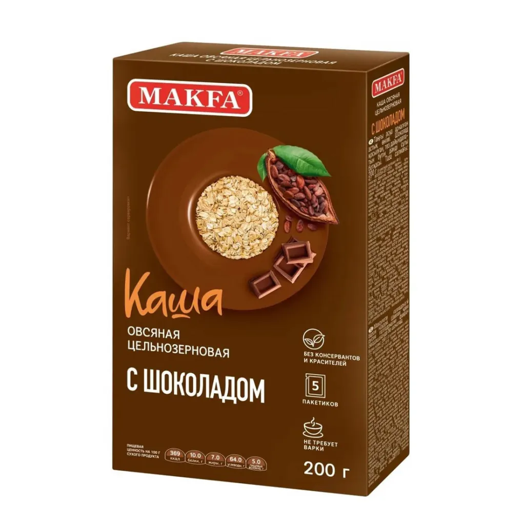 Каша Makfa овсяная цельнозерновая с шоколадом 200г