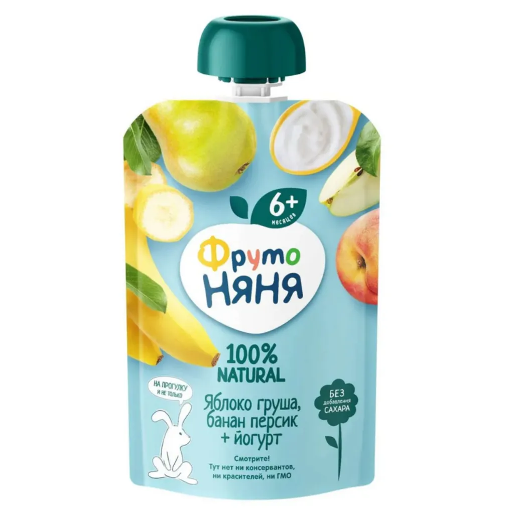Пюре ФрутоНяня Яблоко-груша-банан-персик с йогуртом 90г