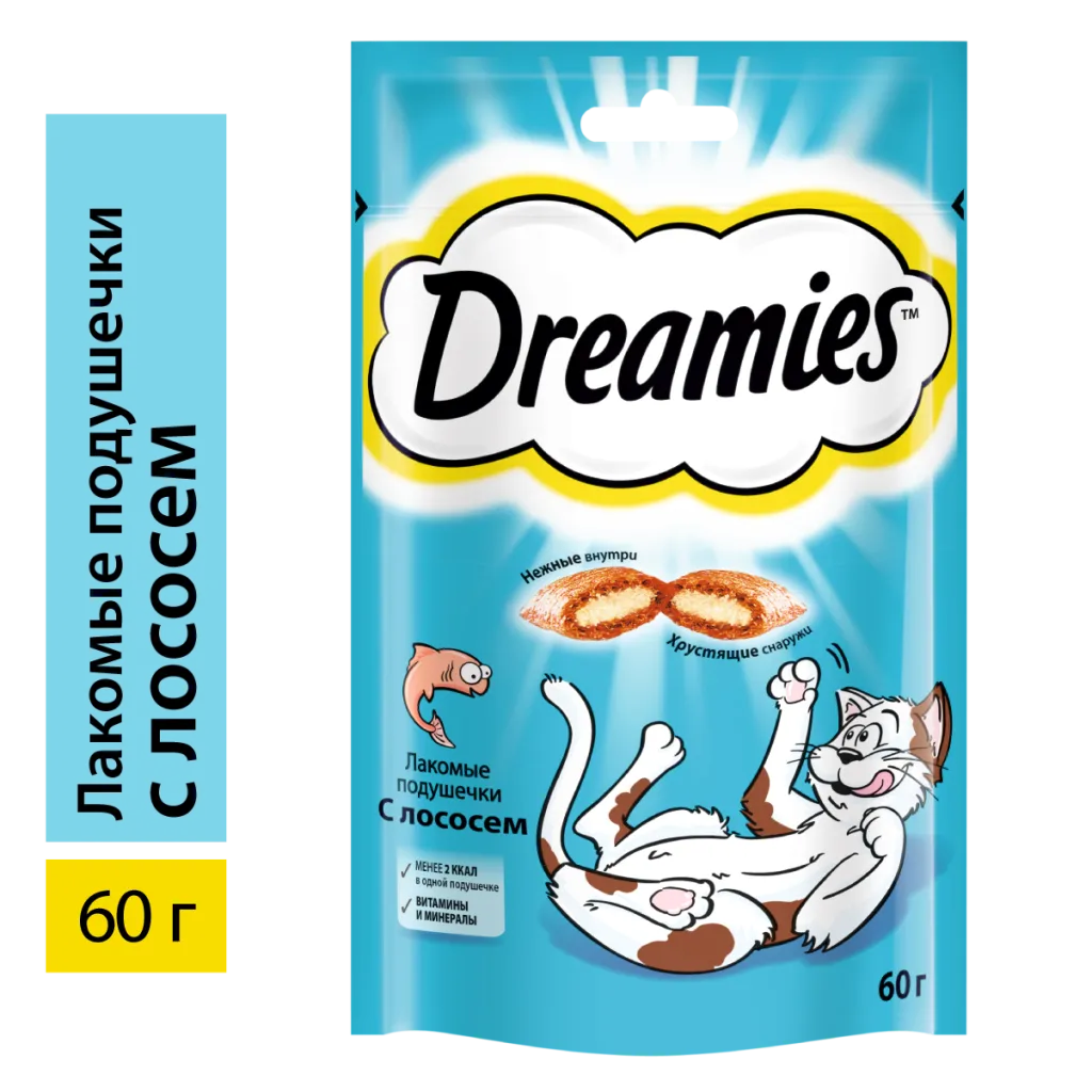 Лакомство для кошек Dreamies подушечки с лососем, 60г