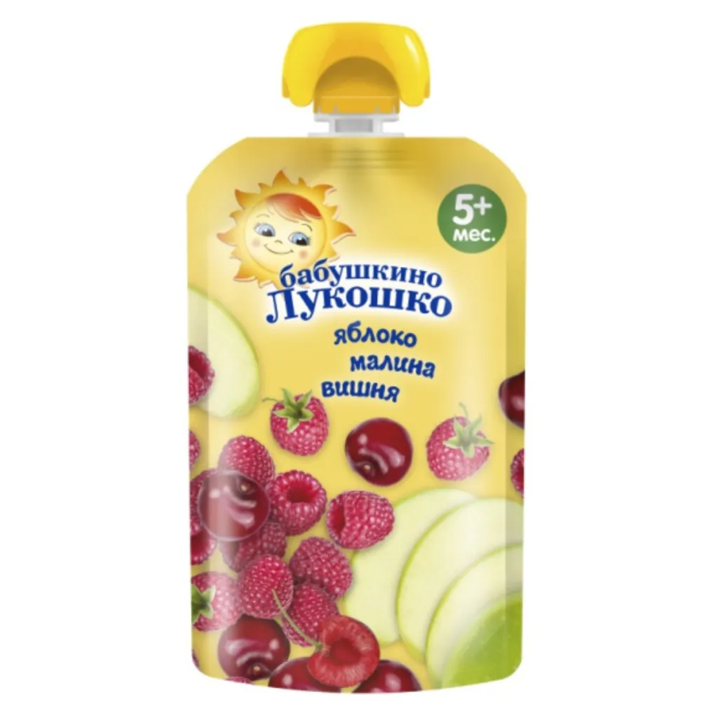Пюре Бабушкино Лукошко  Яблоко-малина-вишня 90г