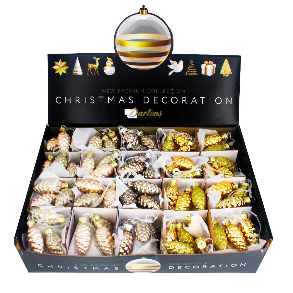 Набор ёлочных игрушек 2,5*6см 3шт Сосновая шишка стекло 12