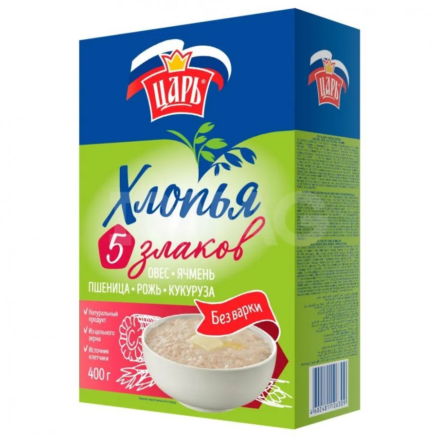 Хлопья Царь 5 злаков Без варки 400г