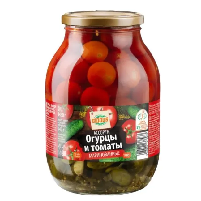 Ассорти маринованное Globus огурцы и томаты 1480г