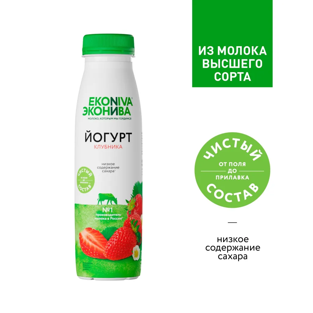 Йогуртный Эконива Фитнесс 2.5% клубника пэт/бут 300г