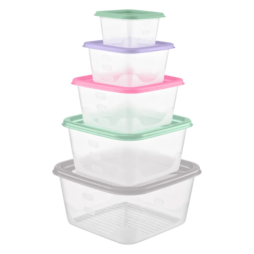 Набор контейнеров 5шт (1,7+1,1+0,63+0,33л+0,15л) квадратных Fusion 12