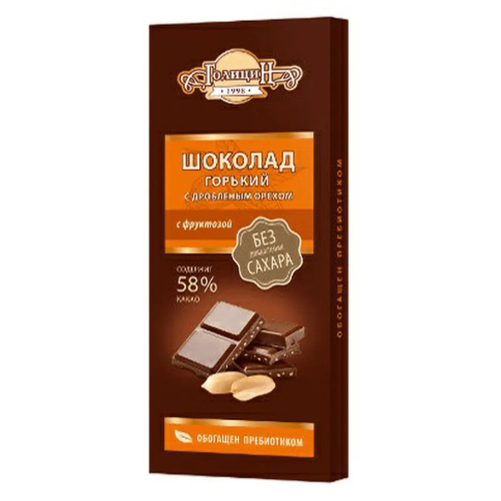 Шоколад Голицин с фруктозой горький с орехом 60г