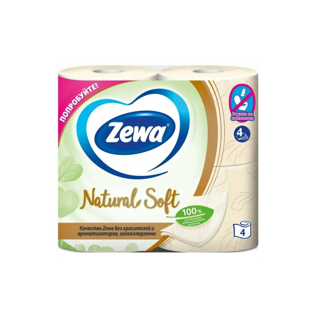 Туалетная бумага Zewa Natural Soft 4сл.-4шт.