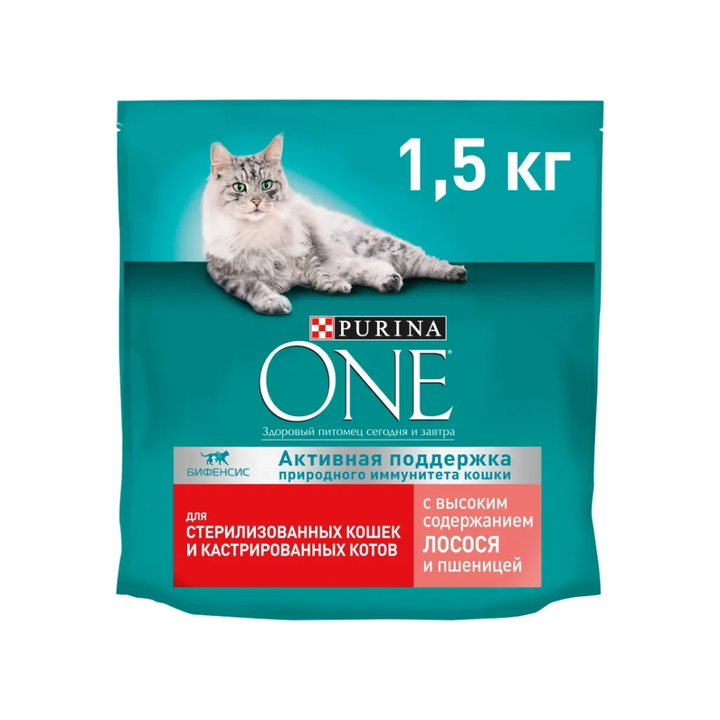 Корм сухой Purina ONE для стер кошек с лососем и пшеницой 1500 г