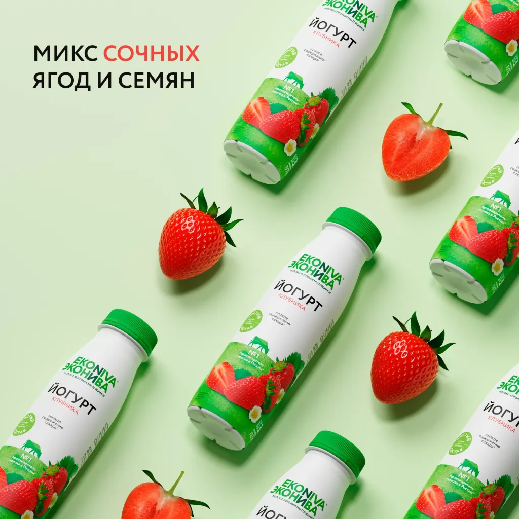 Йогуртный Эконива Фитнесс 2.5% клубника пэт/бут 300г
