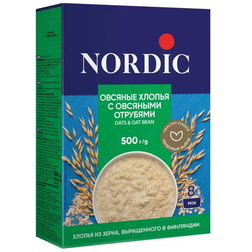 Хлопья Nordic овсяные с овсяными отрубями 500г