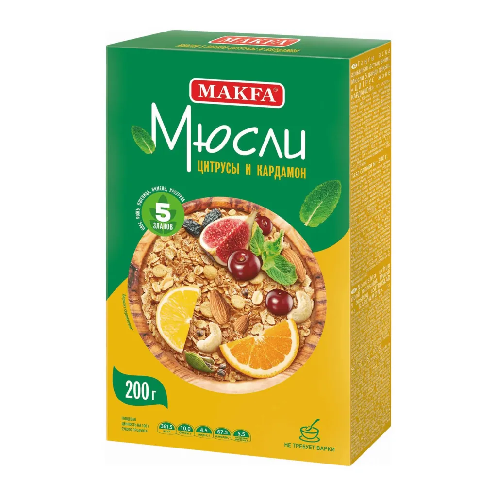 Мюсли Makfa 5 злаков Цитрус и Кармадон 200г