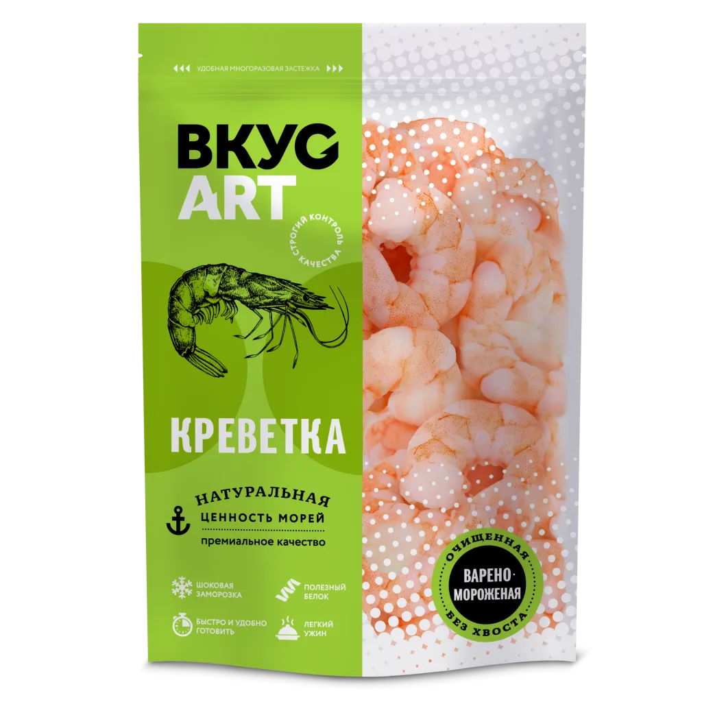 Креветка Ваннамей варено-мороженая Вкус Арт 400г