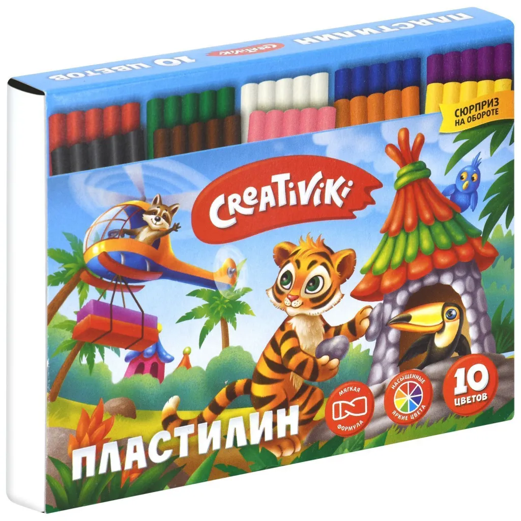 Пластилин 10цв со стеком ассорти Creativiki 38