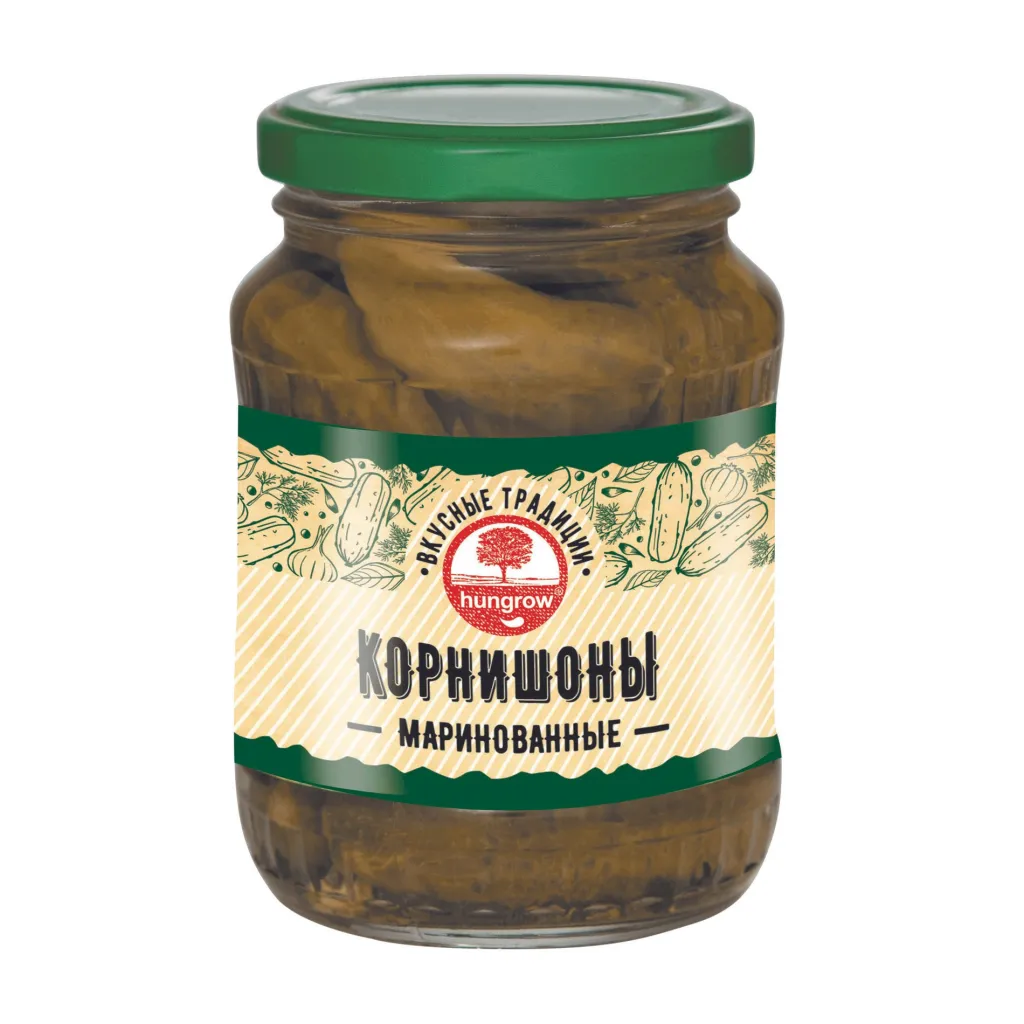 Огурцы Hungrow коршишоны маринованные ст/б 340г