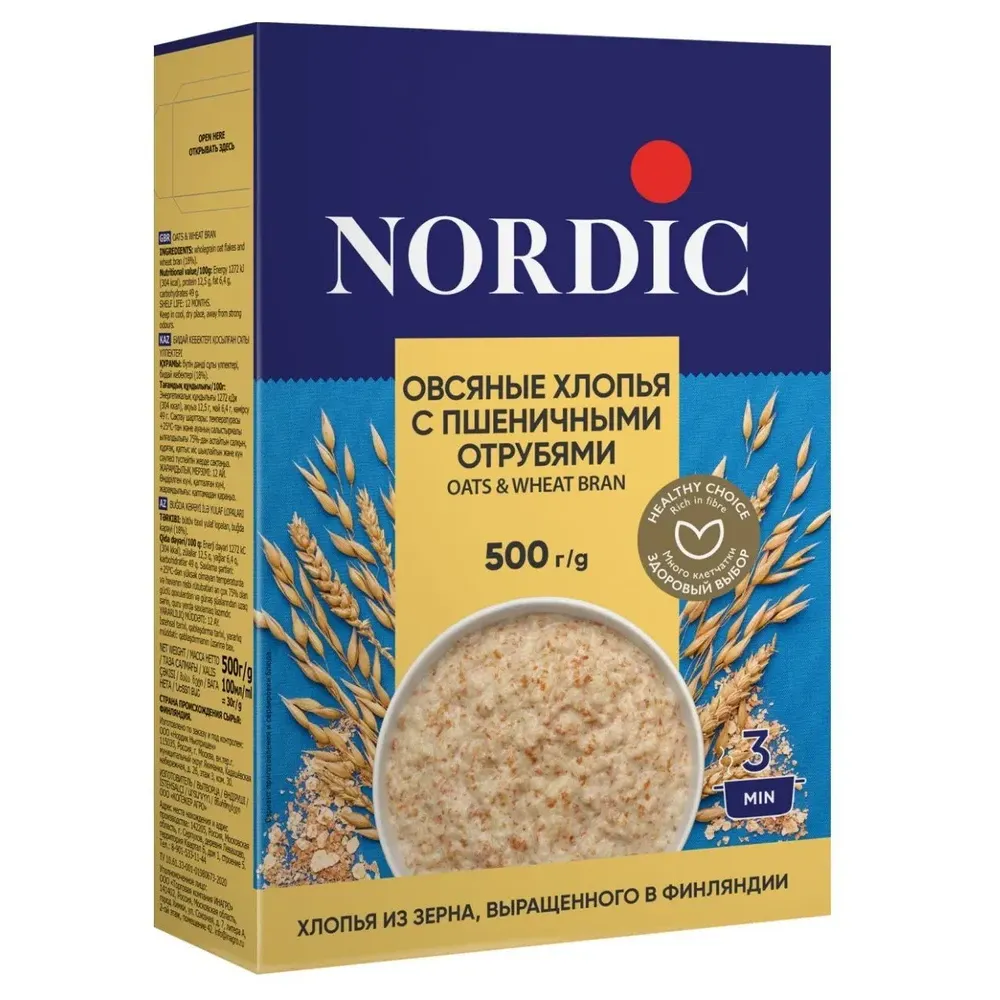 Хлопья Нордик овсяные с пшеничными отрубями 500г