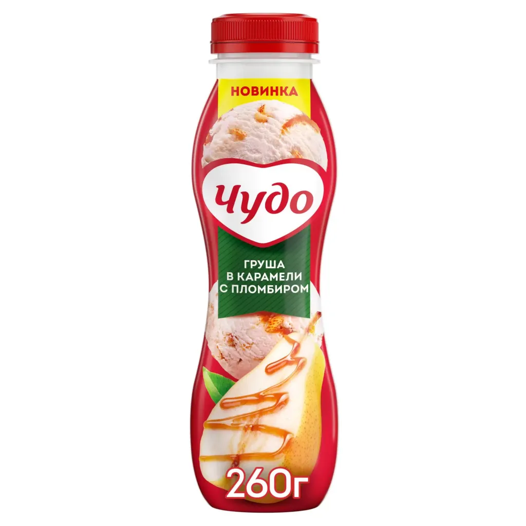 Йогурт Чудо питьевой 1.9% Груша карам пломбир 260г