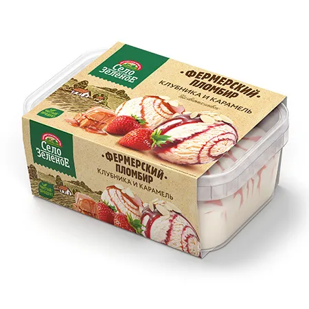 Мороженое Село Зеленое пломбир клубника карамель 15% 450г