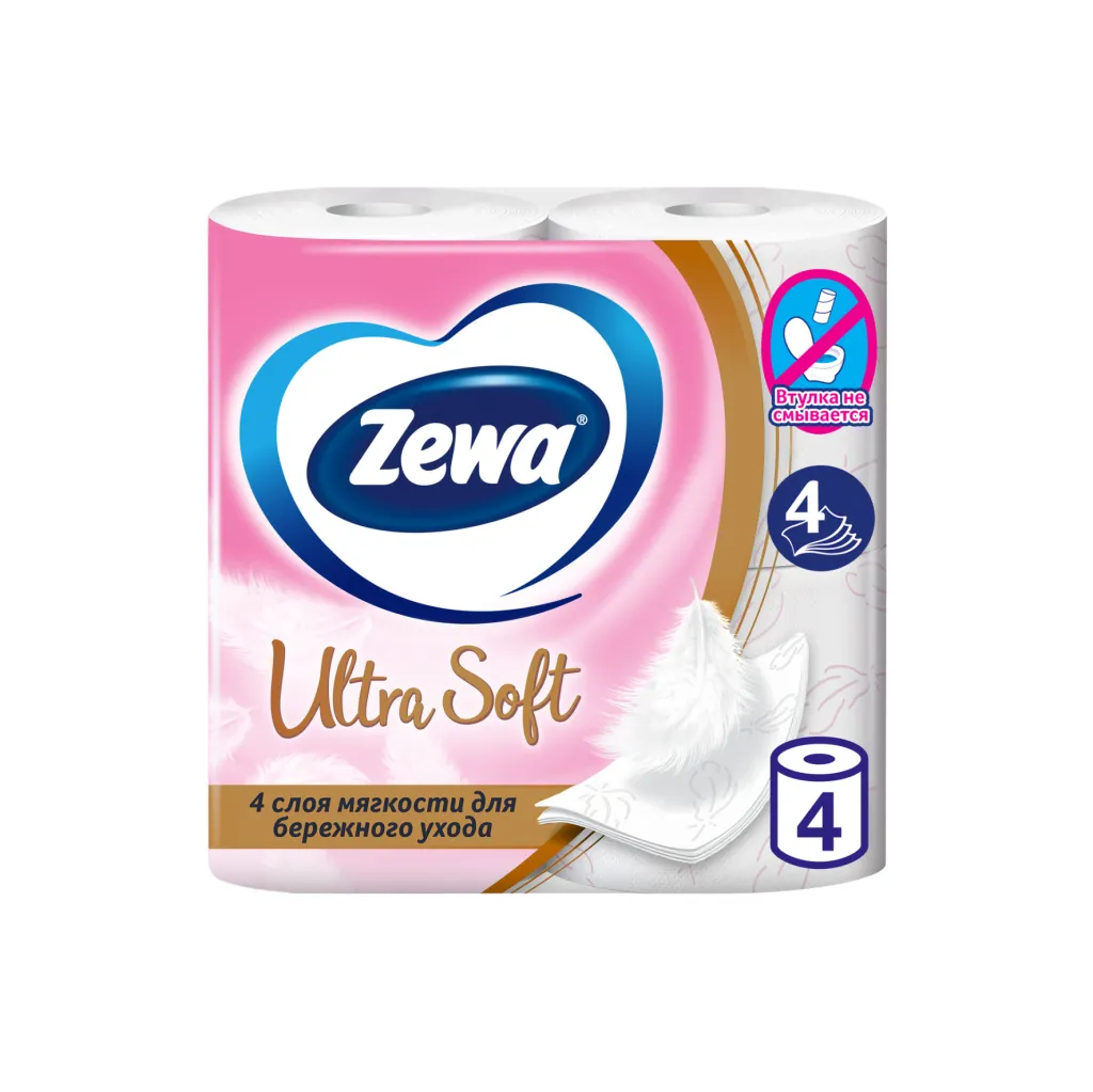 Туалетная бумага Zewa Ultra Soft 4сл.-4шт.