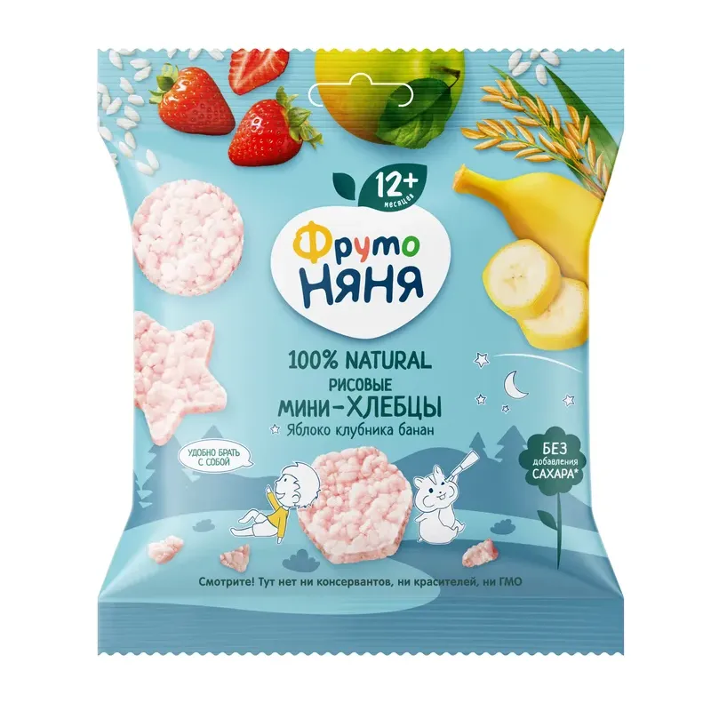 Мини-хлебцы ФрутоНяня рисовые  яблоко клубника банан 30г