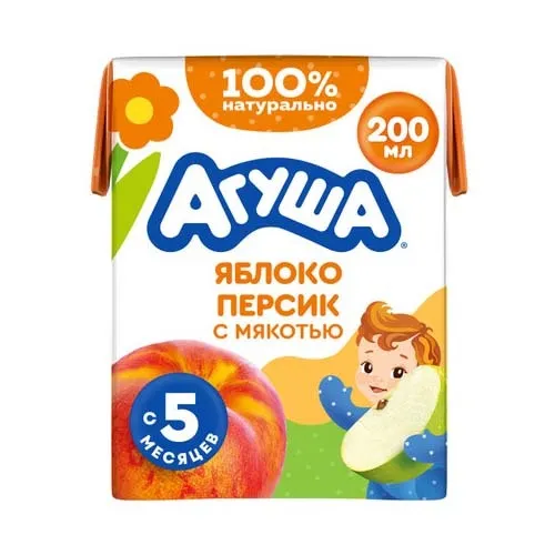 Нектар Агуша 200мл Яблоко персик с мякотью