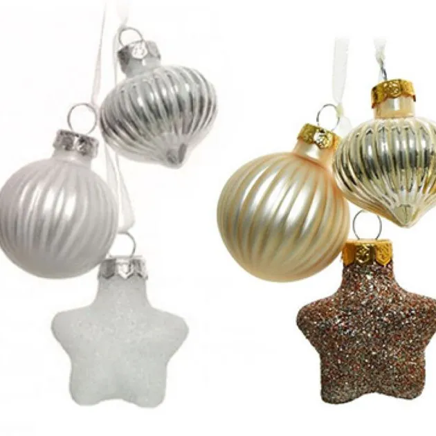 Набор новогодних украшений 3,5*4см 3шт стекло ассорти 12