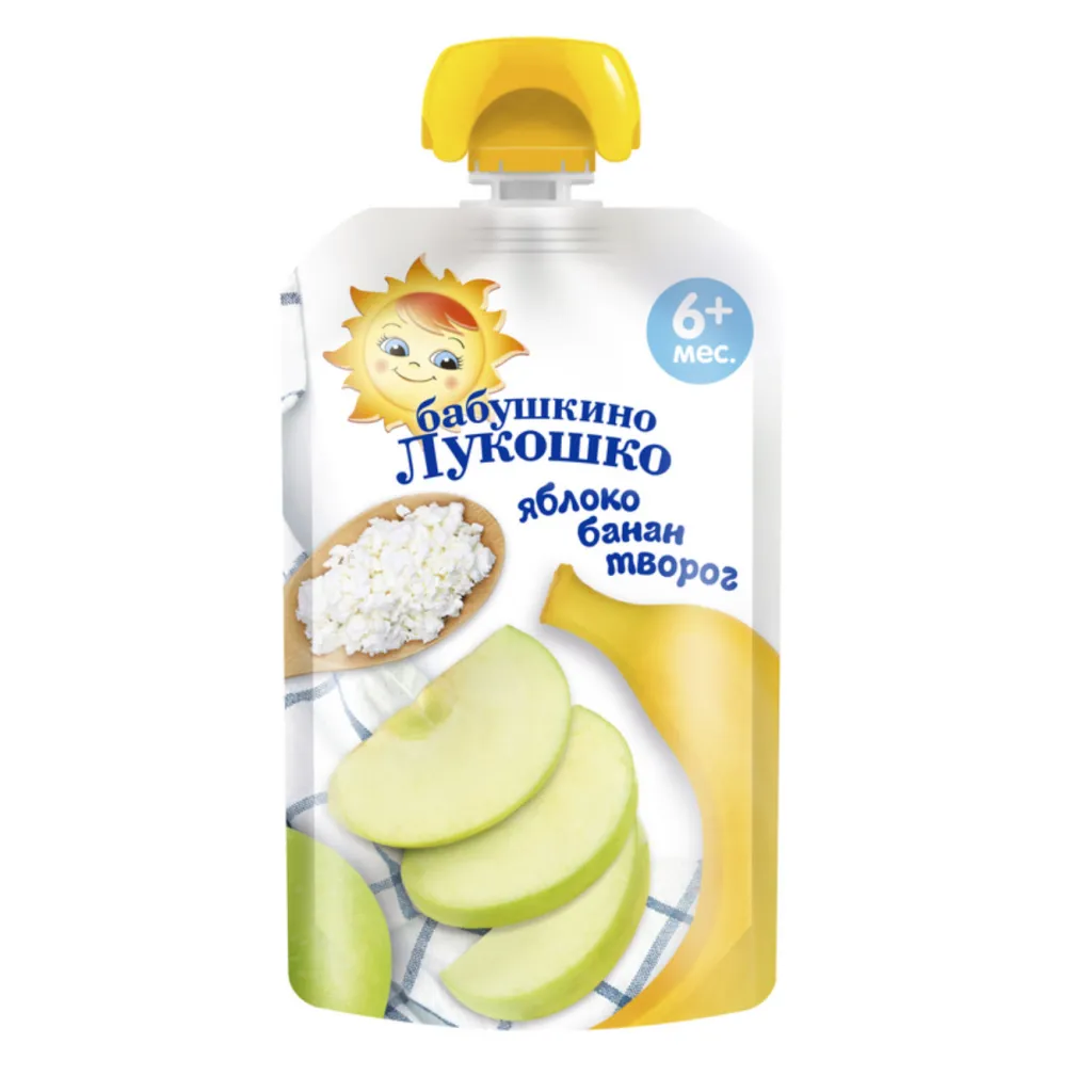 Пюре Бабушкино Лукошко Яблоко-банан-творог 90г