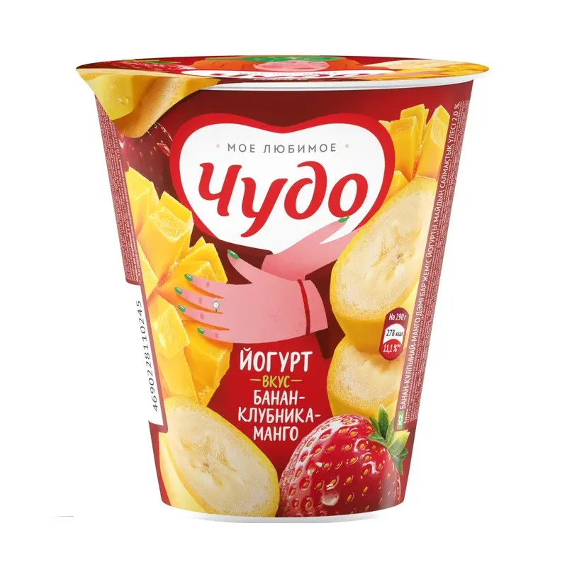 Йогурт Чудо 2% стак  банан клубника манго 290г
