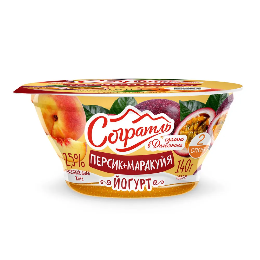 Йогурт Согратль Персик-маракуйя 2.5% 140г