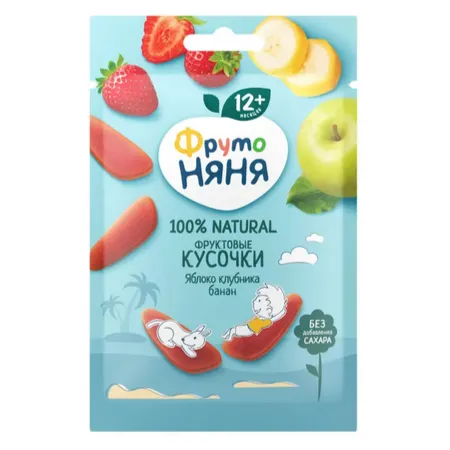 Фруктовые кусочки ФрутоНяня из яблок клубники и бананов 15г