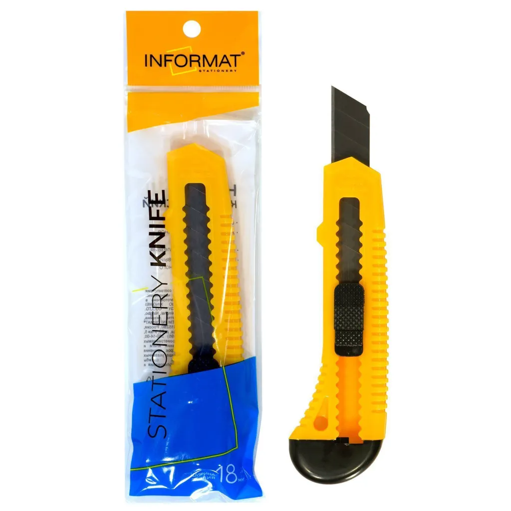 Нож канцелярский 18мм корпус пластик фиксатор Informat 24