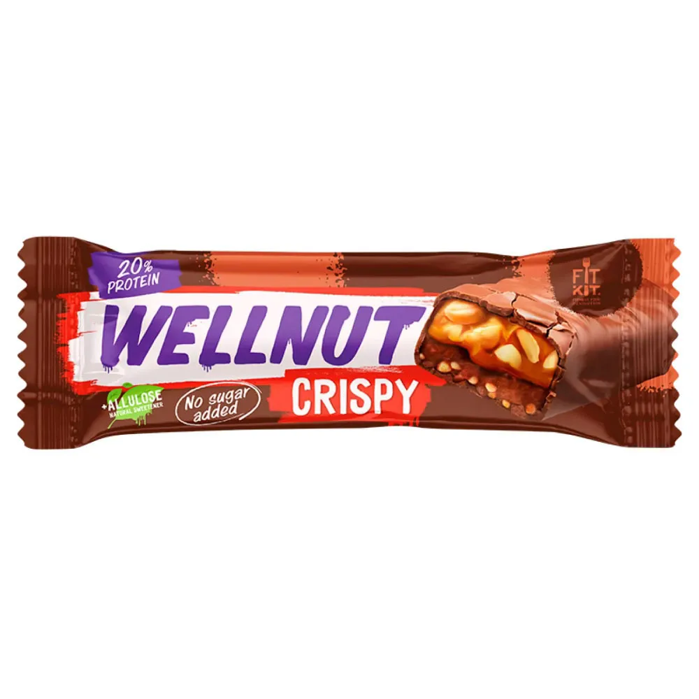 Батончик глазированный с начинкой со вкусом Арахис карамель FK WELLNUT 45г