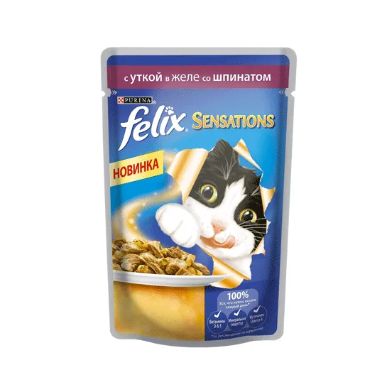 Корм Felix Сэнсэйшн Утка Шпинат 75 г
