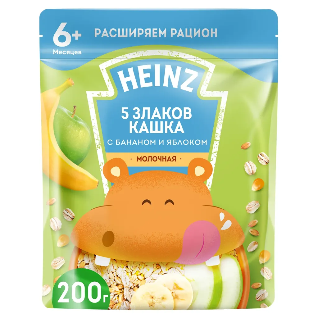 Каша Heinz молочная 5 злаков с бананом и ябл Омега 3 200г