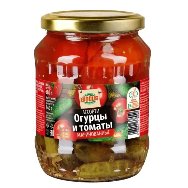 Ассорти маринованное Globus огурцы и томаты 680г