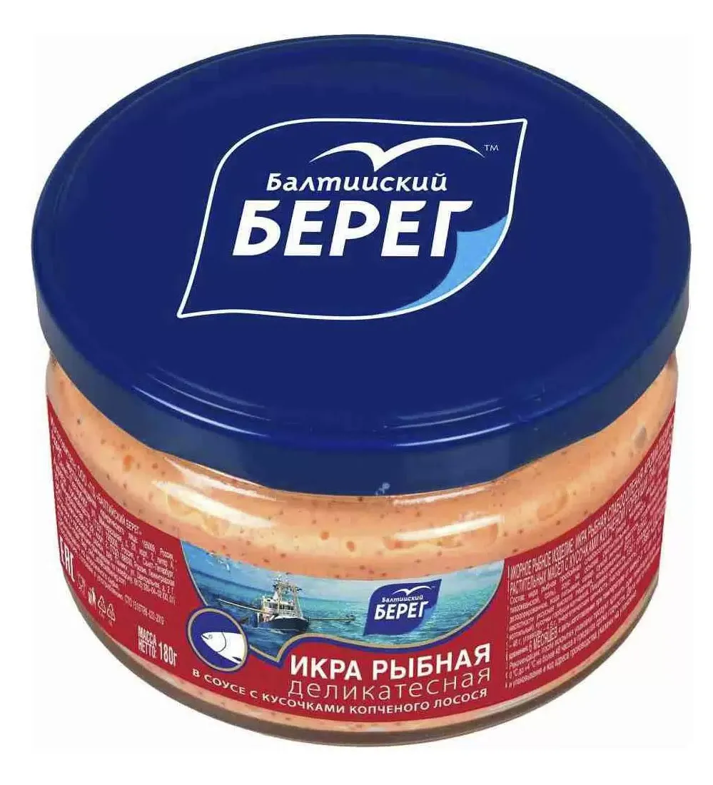 Икра мойвы Балтийский Берег Деликатесная с копч лососем 180г