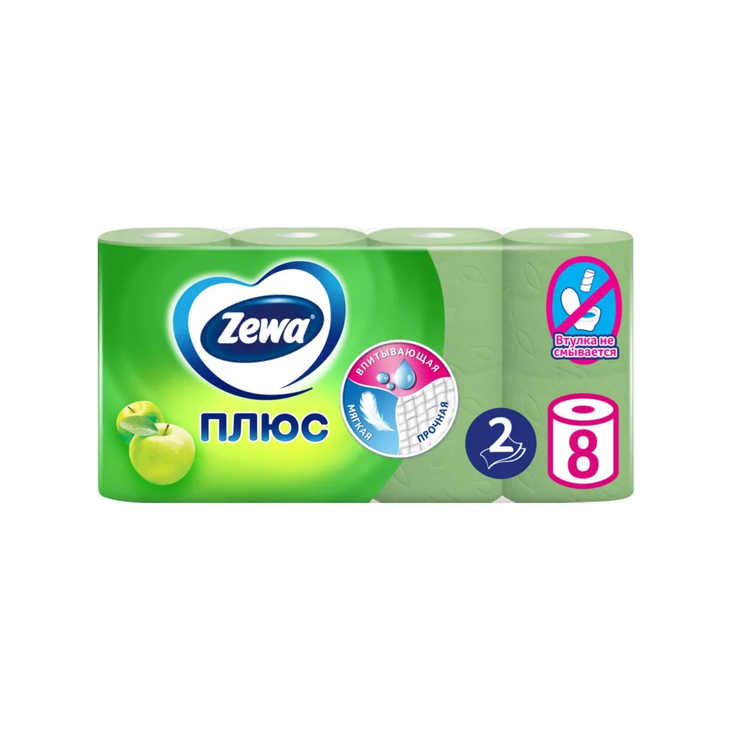 Туалетная бумага ZEWA Plus с ароматом яблока 2сл.- 8шт.