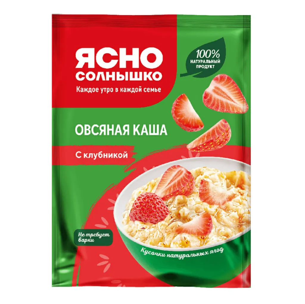 Каша Ясно солнышко овсяная с клубникой и молоком 45г