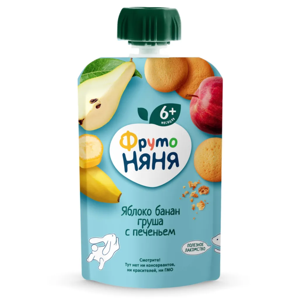 Пюре ФрутоНяня Яблоко, банан и груша с печеньем 90г