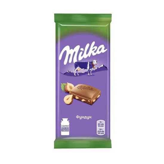 Шоколад Милка молочный дробленый фундук 85г