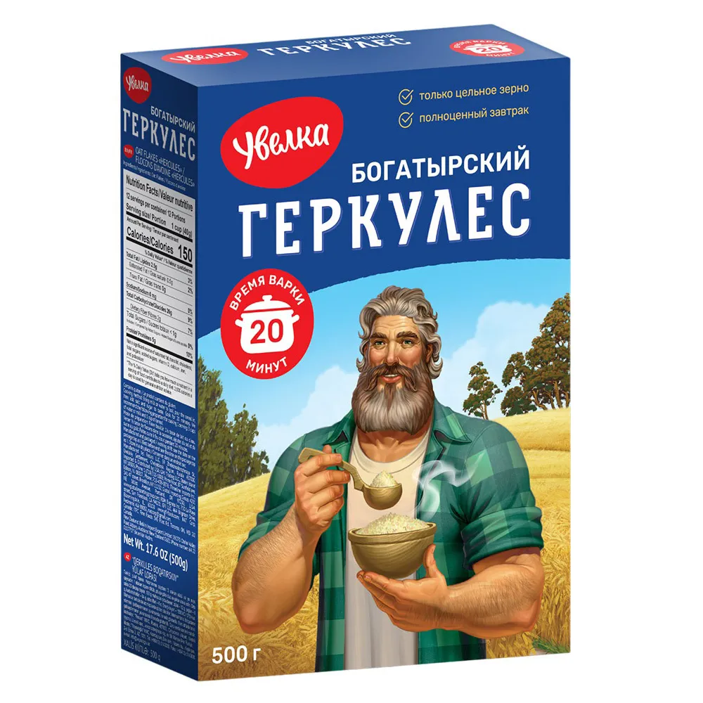 Хлопья овсяные Увелка Геркулес Богатырский 20 минут 500г