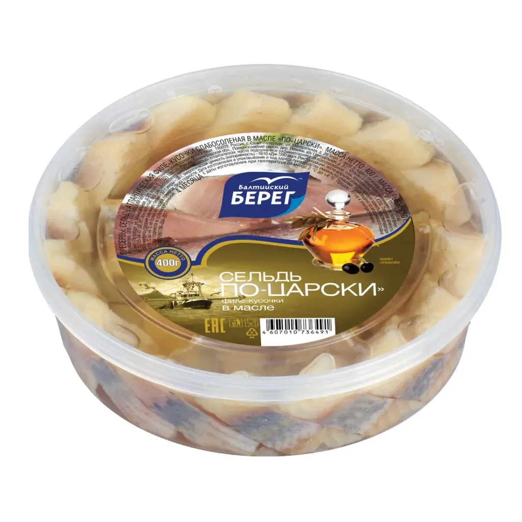 Сельдь Балтийский Берег По-Царски филе-кусок в масле 400г