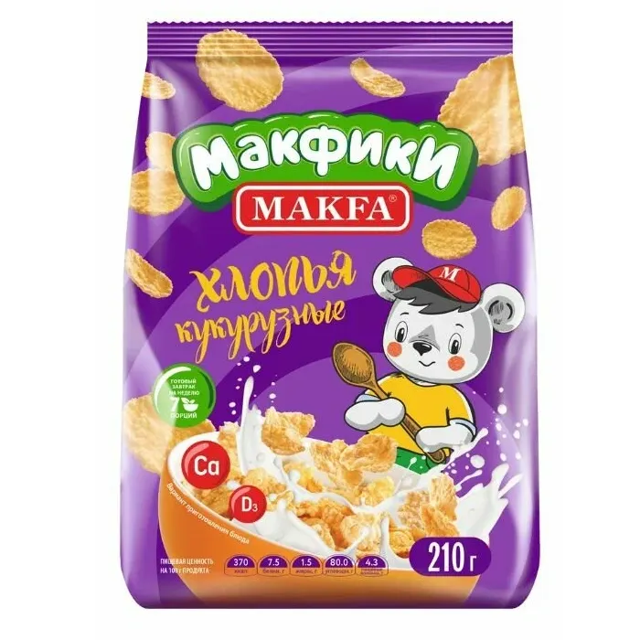 Готов завтрак Makfa Хлопья кукурузные глазир сахарн 210г