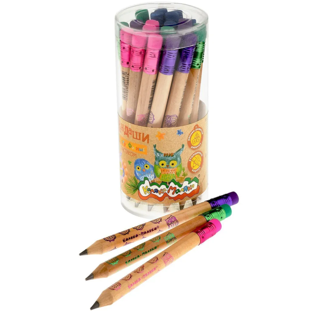 Карандаш чернографитный НВ с ластиком Jumbo Каляка-Маляка 288 24