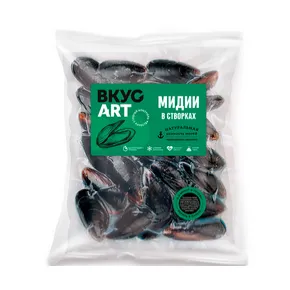 Мидии в створках в собств соку заморож Вкус Арт 500г