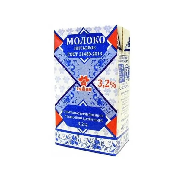 Молоко Тяжин ультрапастер 3,2% 1л с крышкой